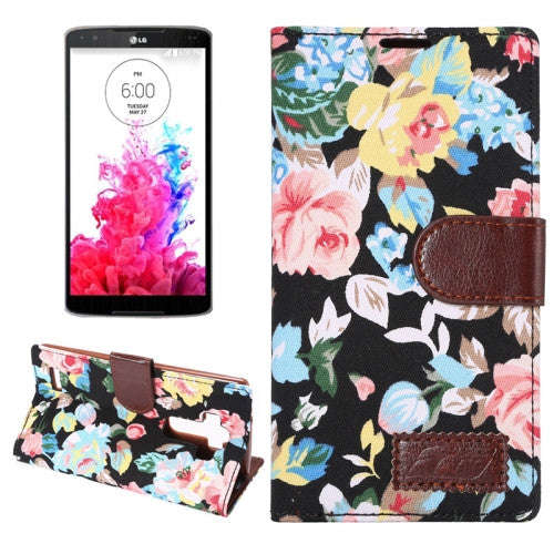 Peony Pattern Denim Texture Leather Case with Holder & Card Slots for LG G4