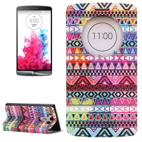Aztec Tribal Tribe Pattern Leather Case with Holder & Caller ID Display for LG G3 / D855