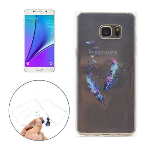 For Samsung Galaxy Note 5 / N920 Feather Pattern Transparent Soft TPU Protective Back Cover Case