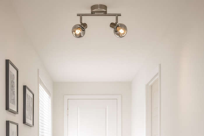 2 Light Satin Chrome Spotlight with Smoke Colour Glass