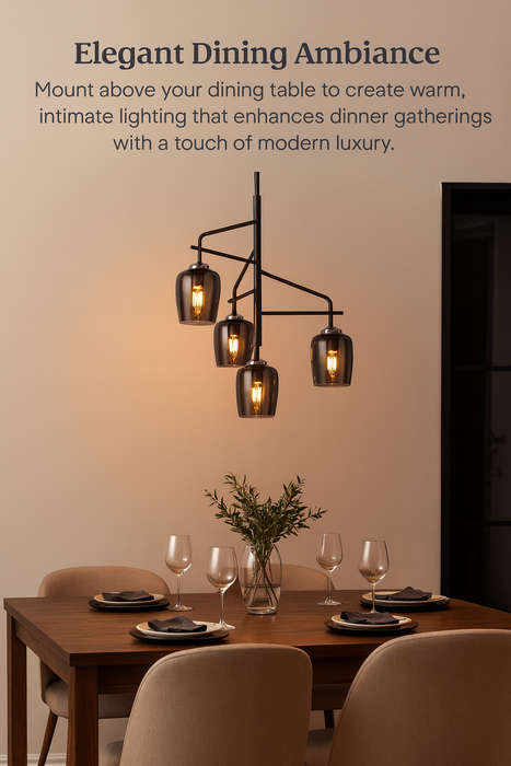 Polished Chrome Chandelier with Metal and Smoke Colour Glass