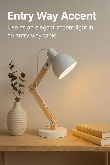 White Wood Metal Desk Lamp Swivel Arm