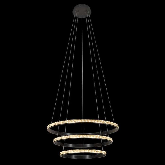 Black LED Pendant Light Crystal Rings