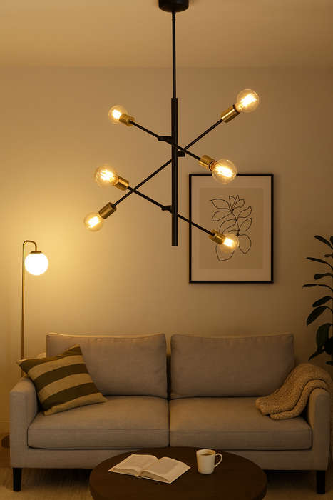 Black & Gold 6 Light Metal Pendant with Adjustable Arms