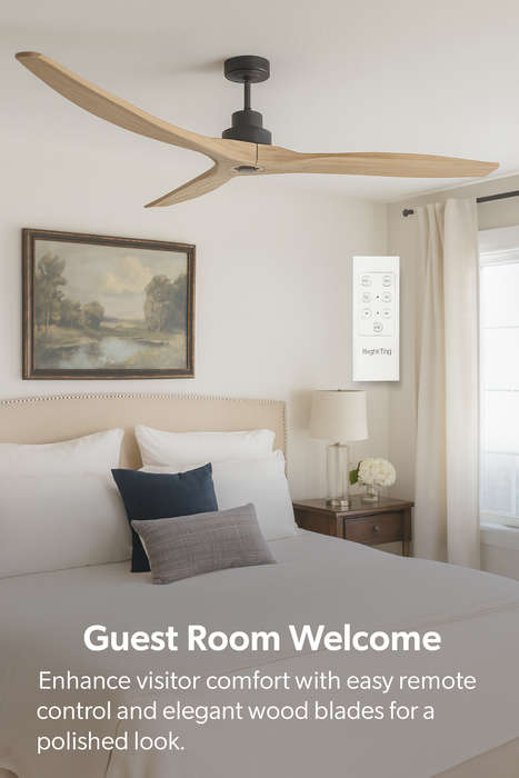 Ceiling Fan - 3 Blade Natural Finish - Solid Wood Blades