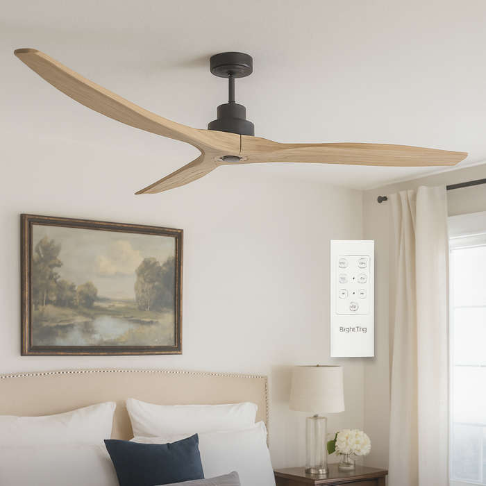Ceiling Fan - 3 Blade Natural Finish - Solid Wood Blades