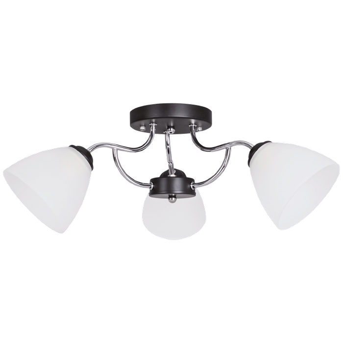 Polished Chrome and Black Chandelier Frosted Glass Modern Design