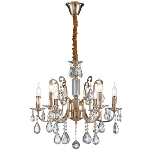 6 Light Iron, Glass & Crystal Chandelier
