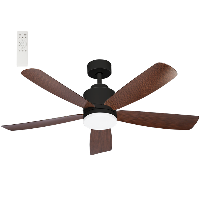 52" Black LED Ceiling Fan & Brown Wood ABS Blades