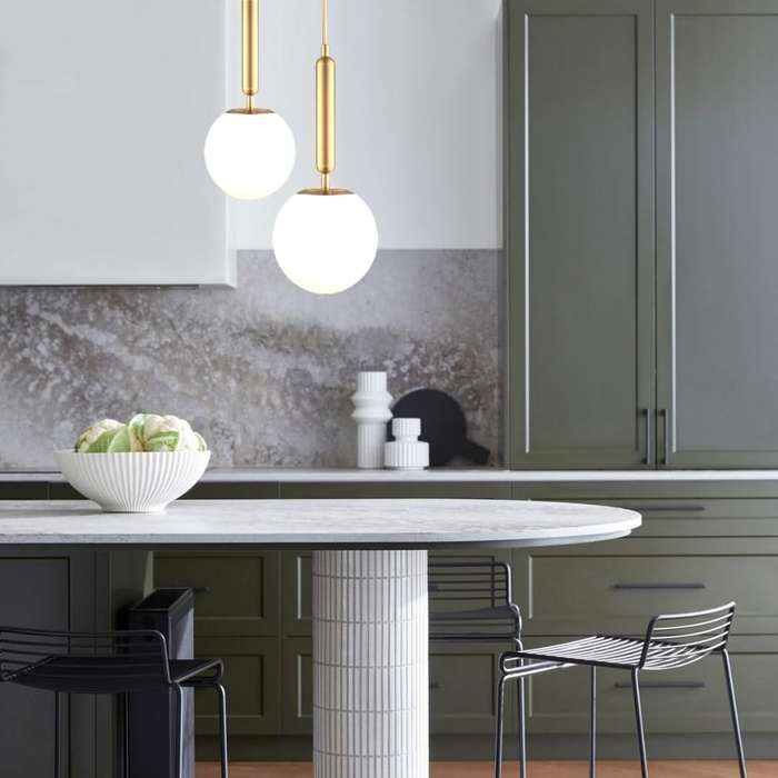 Fizz Pop Frosted White Glass & Antique Brass Pendant