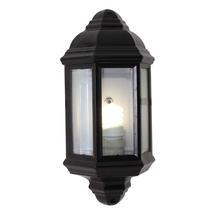 Black Outdoor Wall Light - Half Lantern