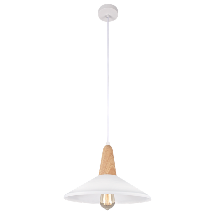 Metal & Wood Pendant with White Shade