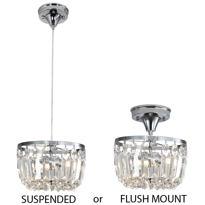 Chrome & Crystal 2 in 1 Pendant or Ceiling Light