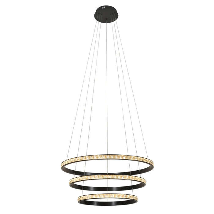 Black LED Pendant Light Crystal Rings