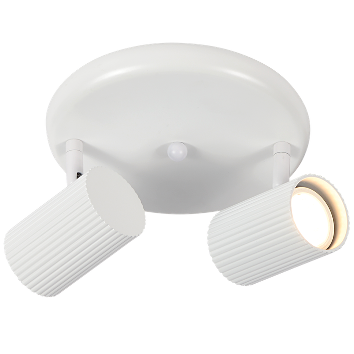 2 Light Ribbed Matt White Ceiling Spotlight