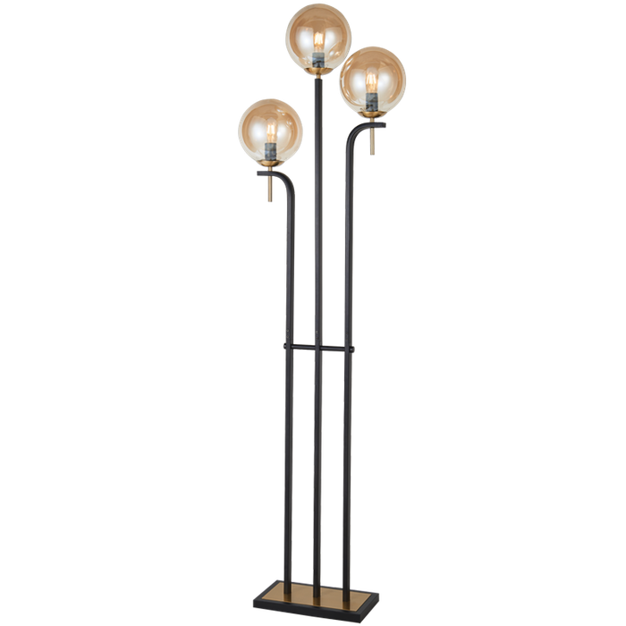 Metal Floor Lamp with Amber Glass