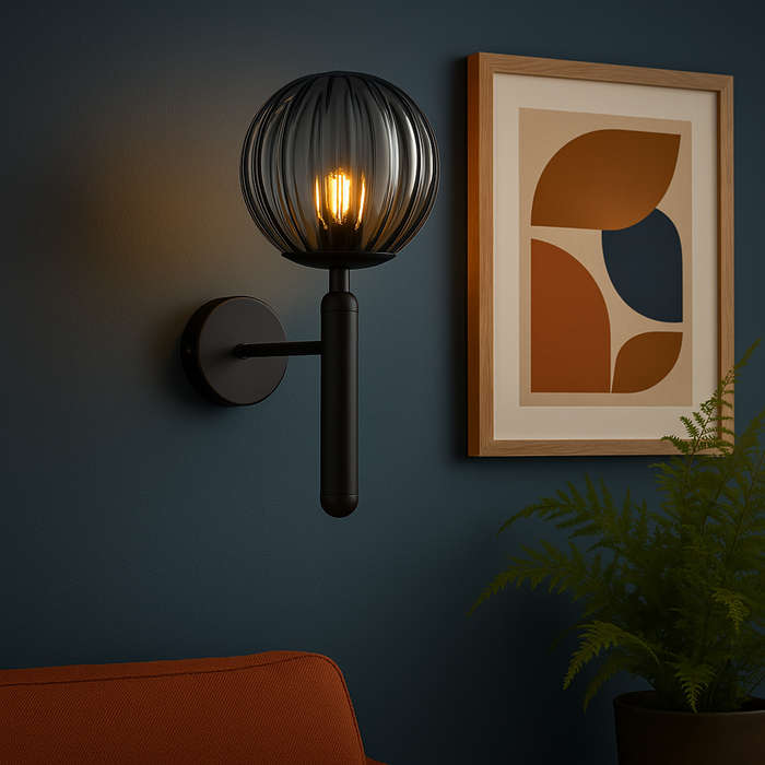 Fizz Pop Black & Smoke Glass Wall Light
