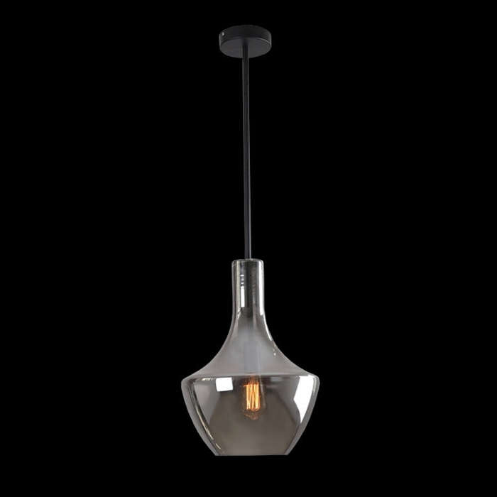 Small Vase Smoke Glass Pendant Light - Black Rod