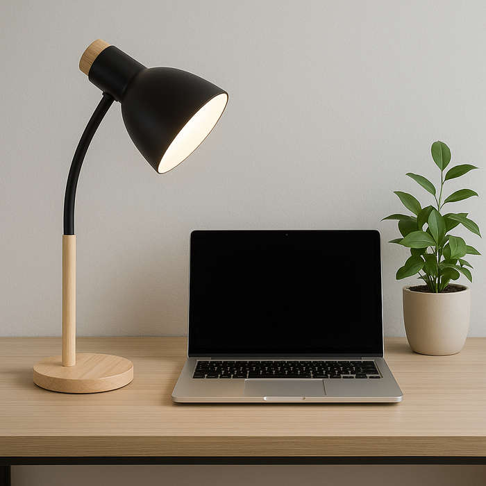 Black Metal and Wood Table Lamp