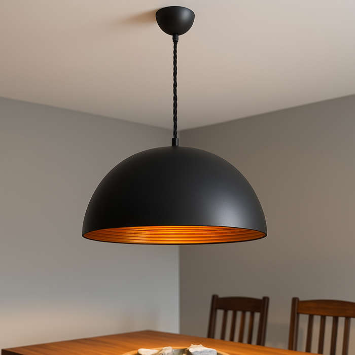 Large Dome Black & Gold Pendant Light