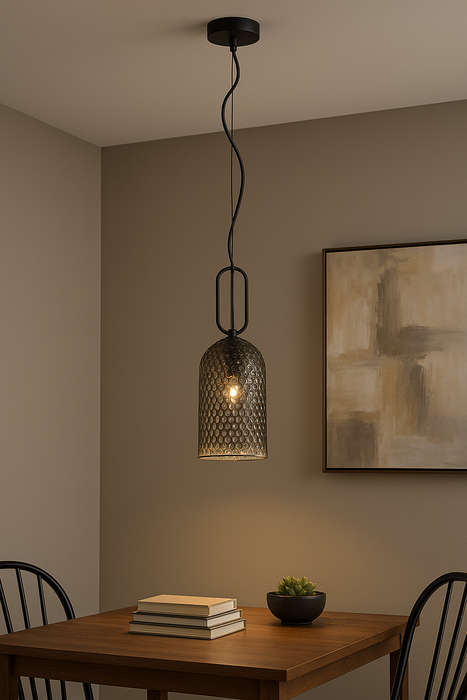 Cypress Smoke Glass Pendant Light Matt Black Indoor