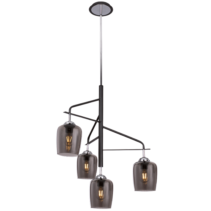Polished Chrome Chandelier with Metal and Smoke Colour Glass
