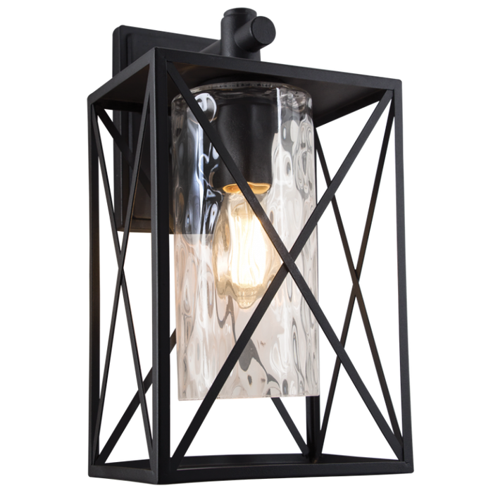 Down Facing Metal Lantern with Textured Clear Glass
