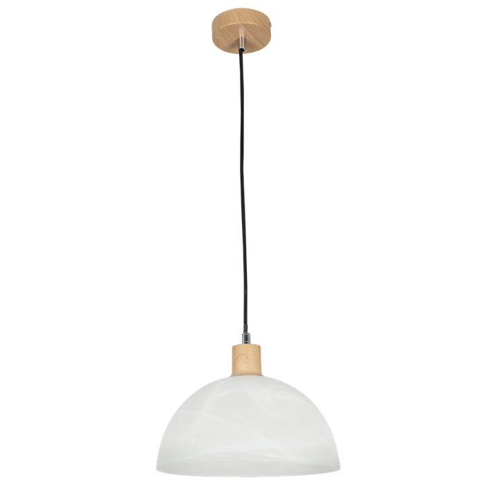 Metal Cord Pendant with Wood Finish & Alabaster Glass