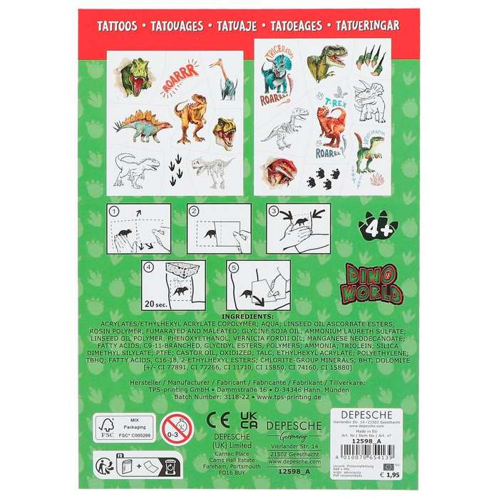 Dino World Tattoos (2 x sheets)
