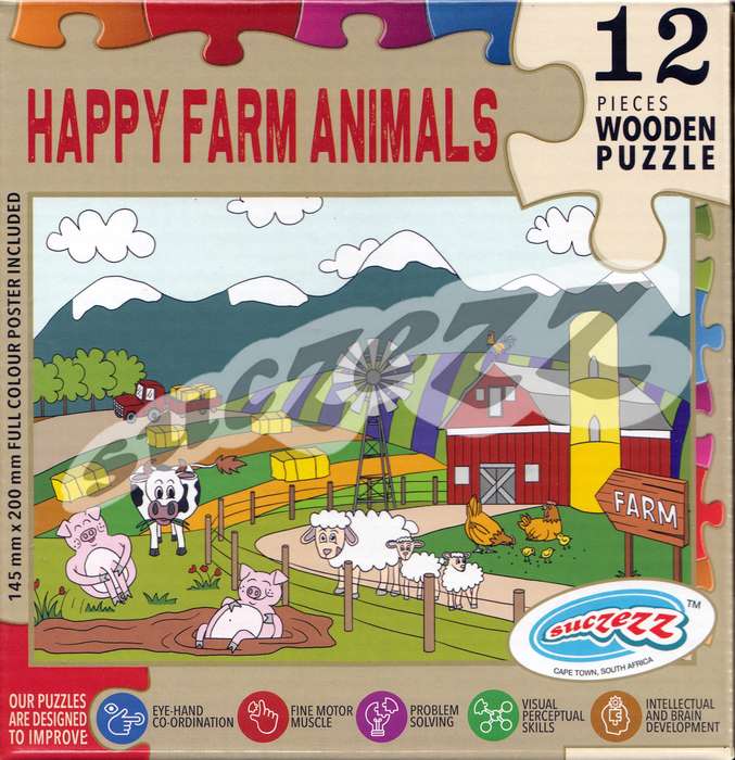 Puzzle 12pc Happy Farm Animals Wooden
