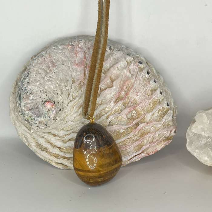Assorted Gemstone Pendants on Leather Strips - 84cm