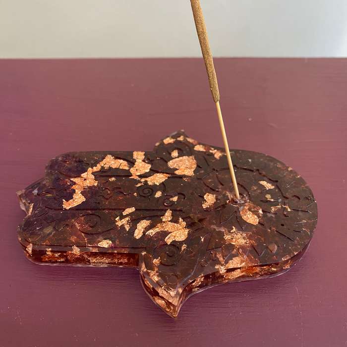 Garnet Copper Leaf Incense Holder - 12cm