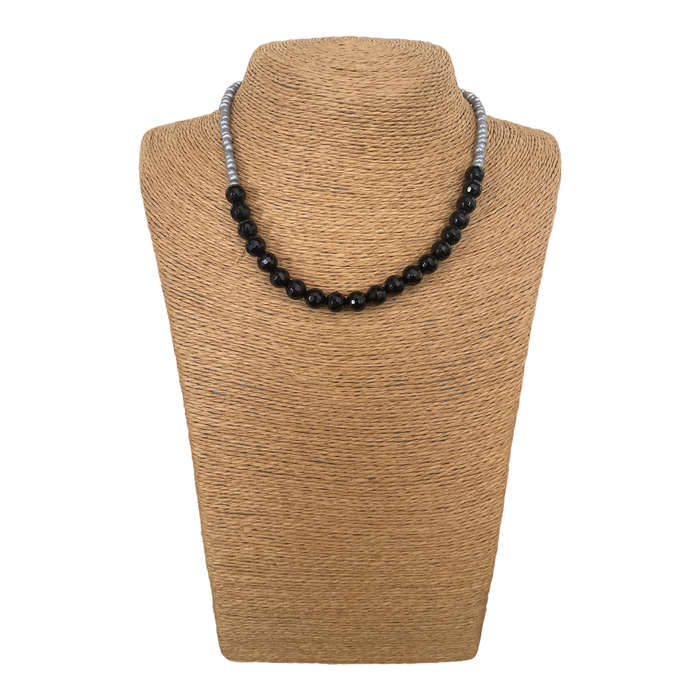 Faceted Black Agate Beaded Necklace