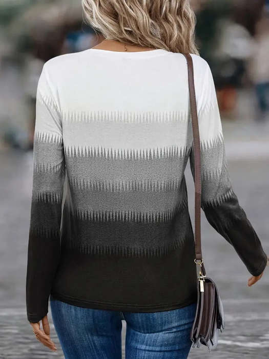 Ombre Casual Long Sleeve Button Decor Top (Size Large)