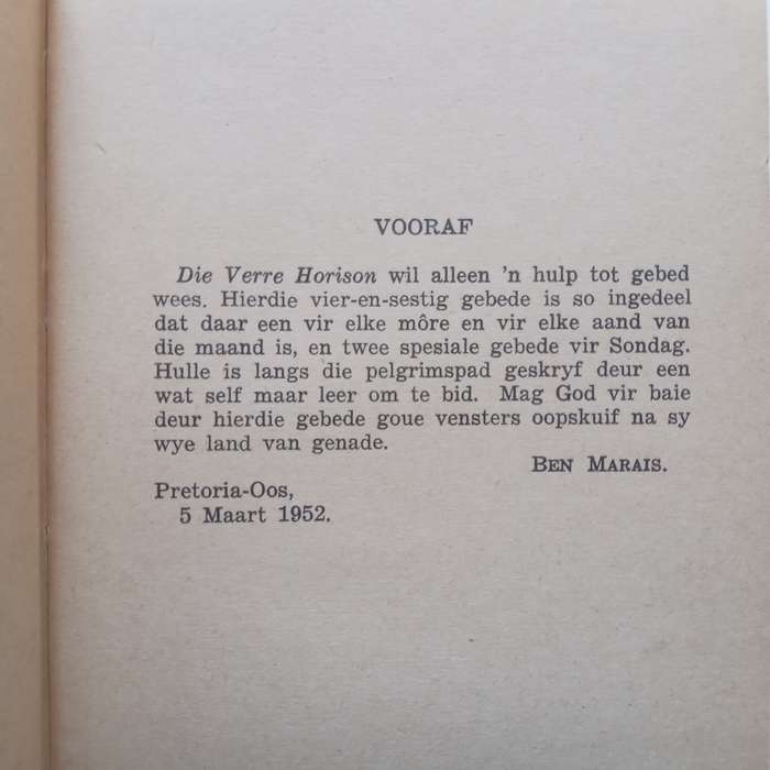 Die Verre Horison: n Gebedeboek (Afrikaans) | Ben Marais