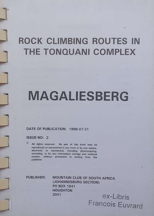 Rock Climbing Routes in the Tonquani Complex Magaliesberg