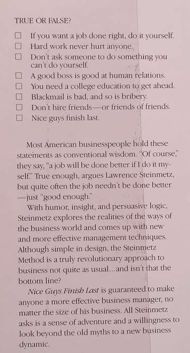 Nice Guys Finish Last: Management Myths and Reality (Signed by Author) | Lawrence L. Steinmetz