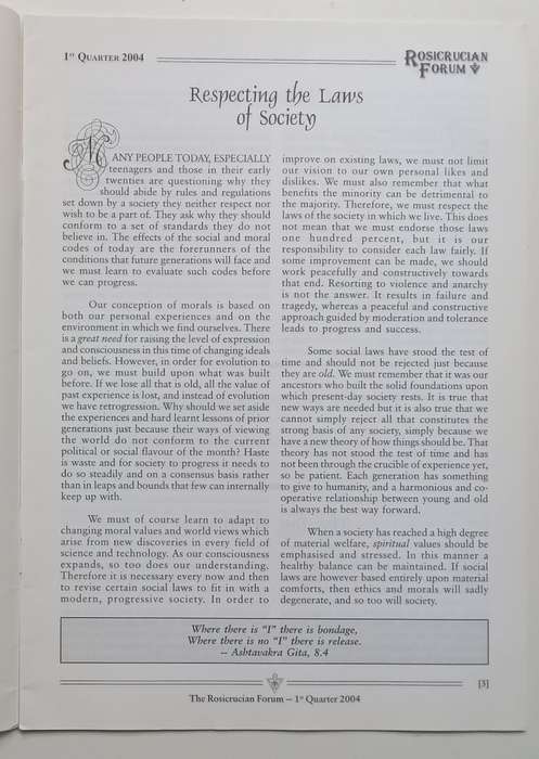 Rosicrucian Forum (1st Quarter, 2004)