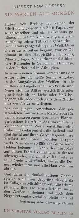 Sie Warten auf Morgen: Roman aus Angola (German) | Hubert von Breisky