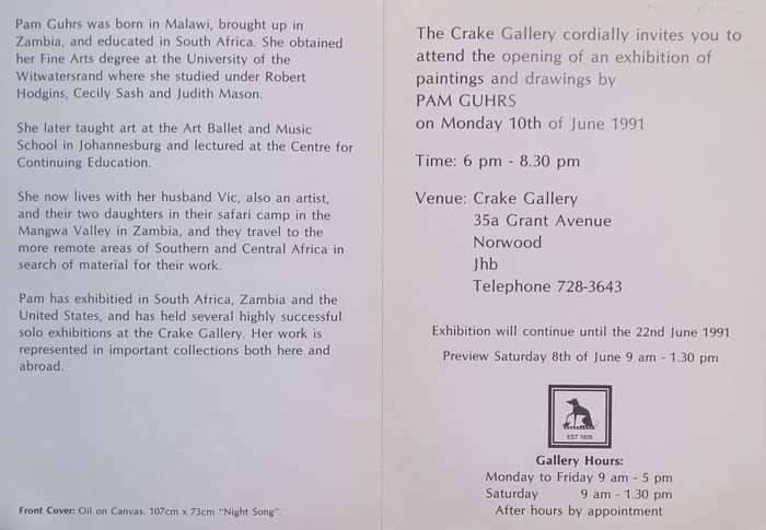 Pam Guhrs (Invitation to an Exhibition of her Work)