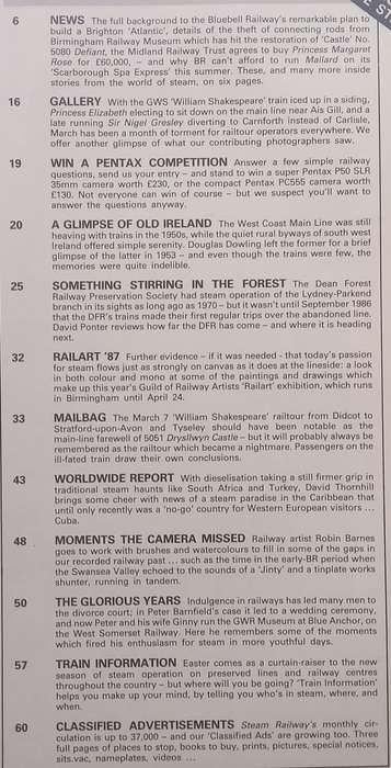 Steam Railway, with Supplement (No. 85 May 1987)