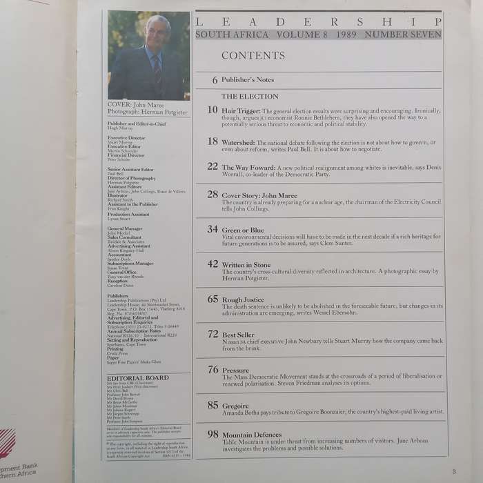 Leadership SA (Volume 8, No. 7, September 1989, with Photographic Essay by Herman Potgieter)