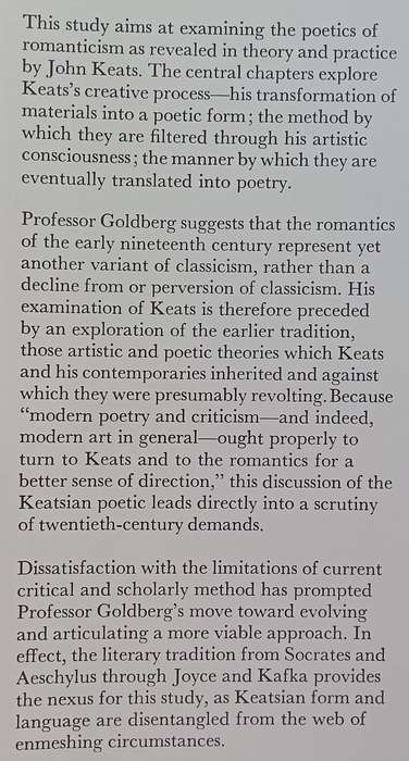 The Poetics of Romanticism: Toward a Reading of John Keats | M. A. Goldberg