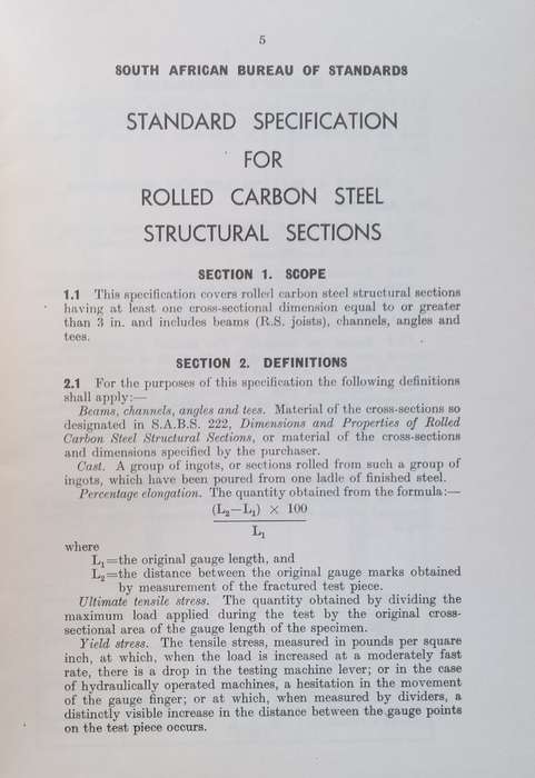 Standard Specification for Rolled Carbon Steel Structural Sections (SABS)