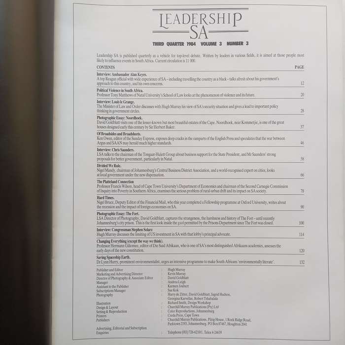Leadership SA (3rd Quarter 1984, Volume 3, No. 3, with 2 Photographic Essays by David Goldblatt)
