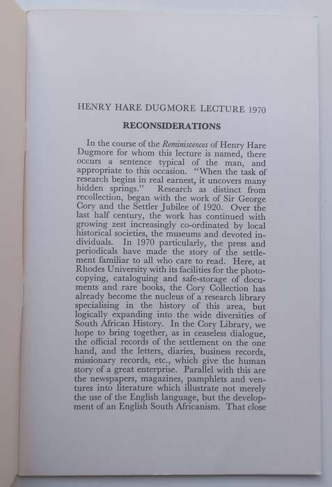 Reconsiderations (Dugmore Memorial Lecture 1970) | Winifred A. Maxwell
