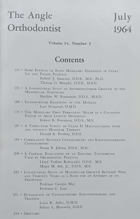 The Angle Orthodontist (Vols. 34-35, 1964-1965)