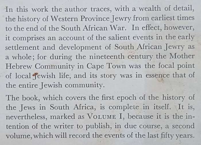 The Birth of a Community: A History of Western Province Jewry from Earliest Times to the End of t...
