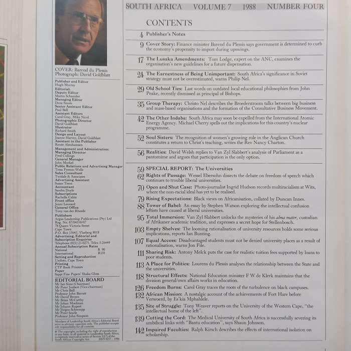 Leadership SA (Volume 7, No. 4, 1988, with Special Report on SA Universities)