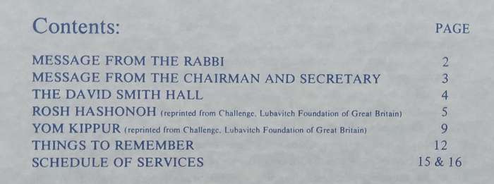 Chassidim Congregation Rosh Hashonoh 5745 Newsletter